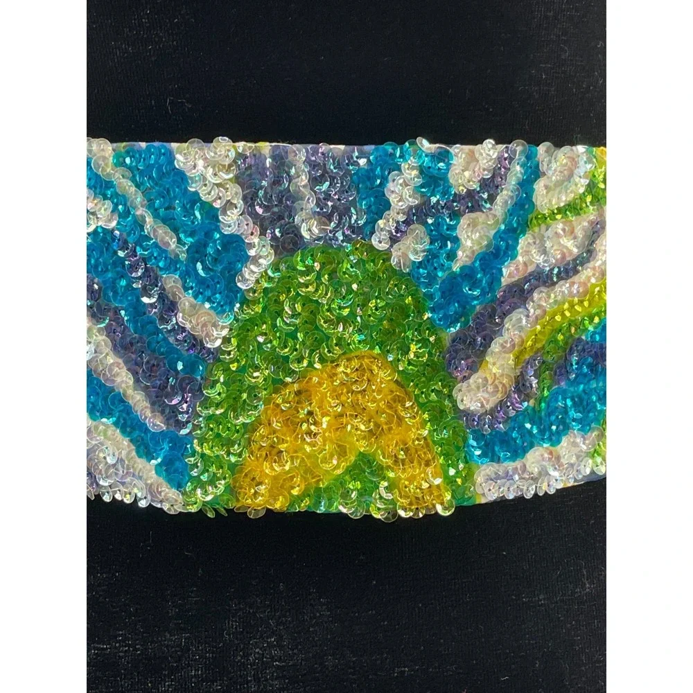 Vintage La Mendola Royal Bird Hand Beaded Blue White Pure Silk Chiffon Belt